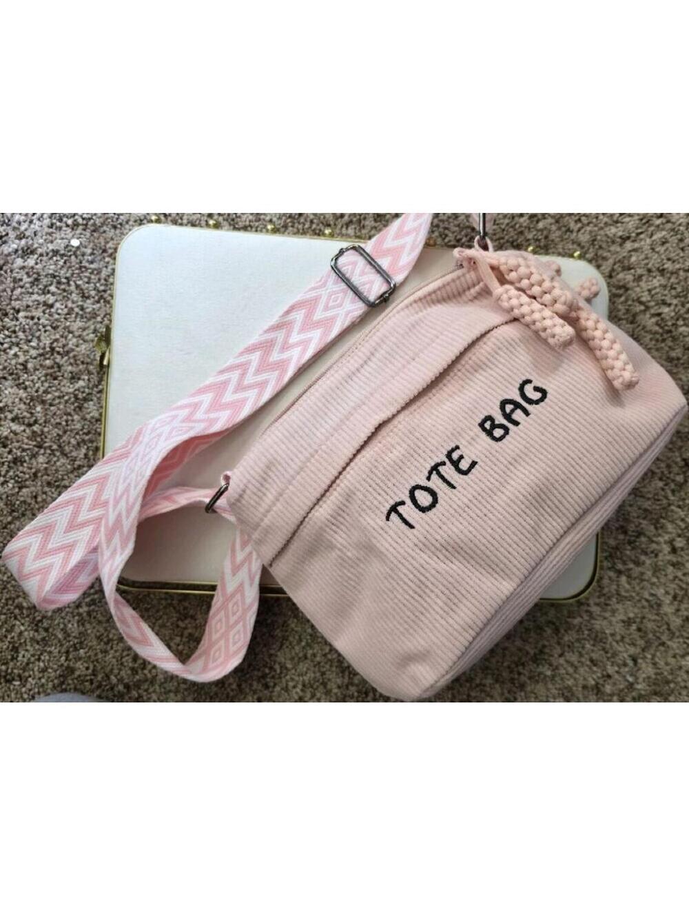 Pink Embroidered Braided Tassel Shoulder Bag Silver Hardware Tote Bag